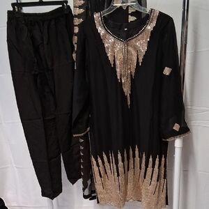 NWT Womens Indian Pakistani Beautiful salwar Suit Black & Gold